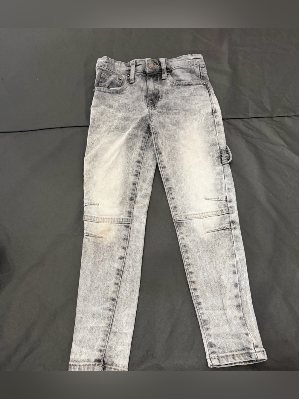 Indigo Faded Gray Denim Jeans with Leather Patch